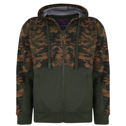 KAM Camo Panelled Zip Hoody Khaki